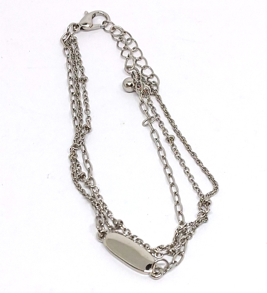 Vintage Silver Tone Triple Chain Bracelet Size 7.25