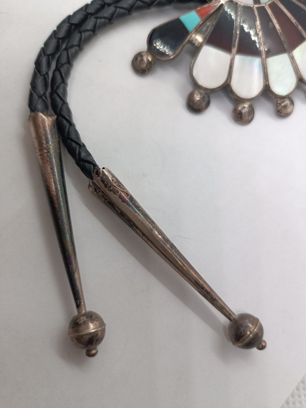 Sterling Silver Zuni Headdress Bolo Tie Signed By Designer