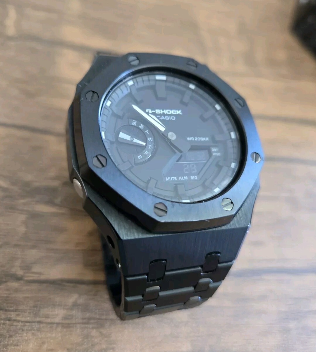 Casio G-Shock GA-2100SKE MOD Metal Case Bracelet Black Analog Digital 45.4 mm