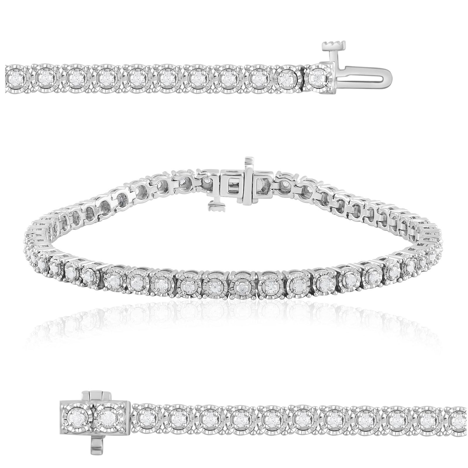 1.00 Ct Round Natural Diamond Tennis Bracelet in Sterling Silver