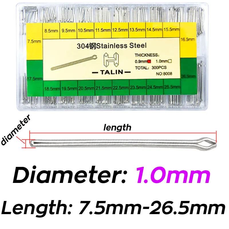 300PCS Watch Band Split Link Bars 0.8 0.9 1.0mm Strap Hairpin 7.5mm 21 22 -27mm