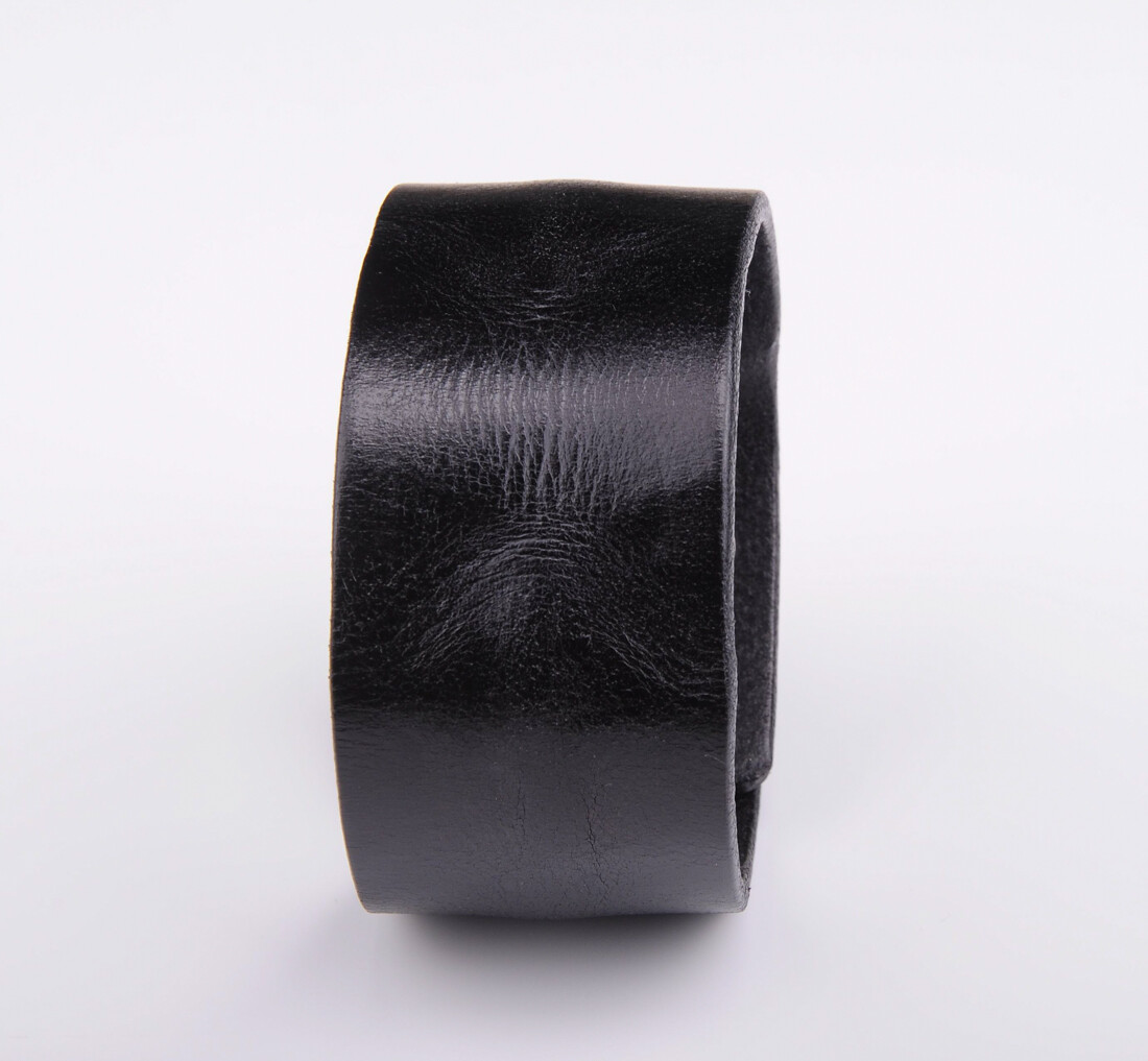 Fashion Men’s Retro Wide Band Cowhide Leather Wrap Wristband Bracelet Cuff Black