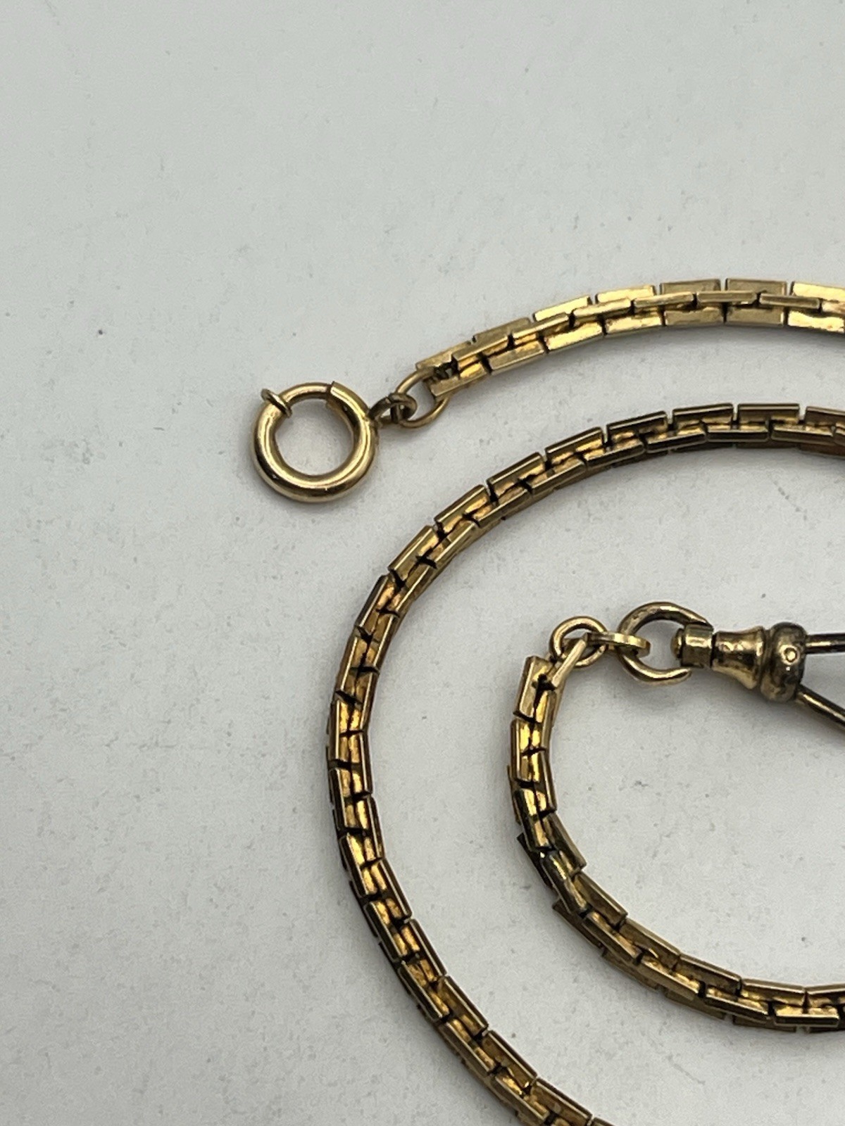 12k gold filled Boston rectangle link watch chain necklace Albert dog clip