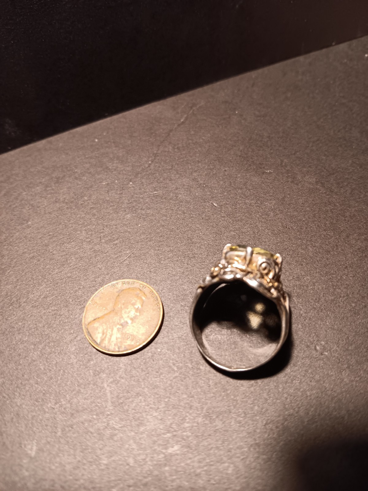 isreal 14k&Silver Cushion Green Scapolite Prong Cocktail Full Finger Ring 8