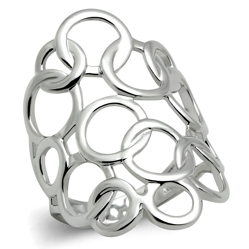 Women’s Cocktail Ring, Rhodium Plated, Brass, Open Circle, Wide Band