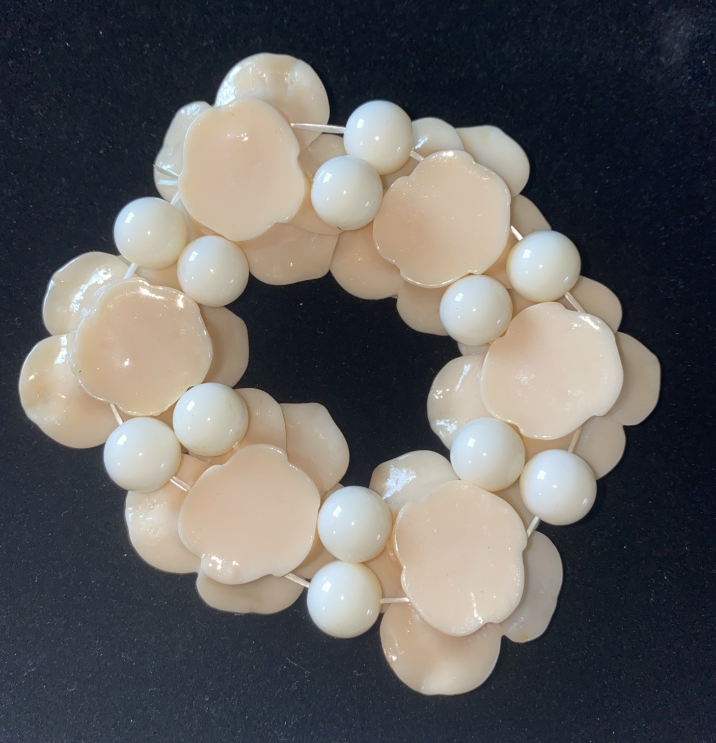 Vintage Plastic Resin (?) Pinky/ Yellow Rose Stretch Bracelet Stunning