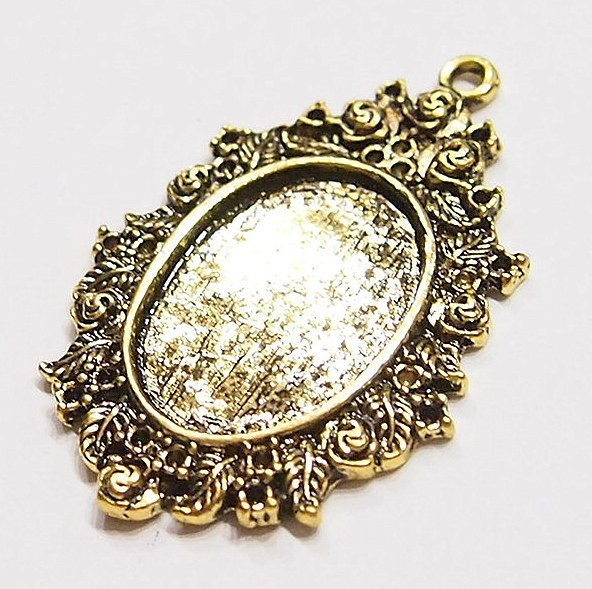 6 of 25x18mm Antique Gold Victorian Roses &Floral Oval Pendant Settings 49x32mm