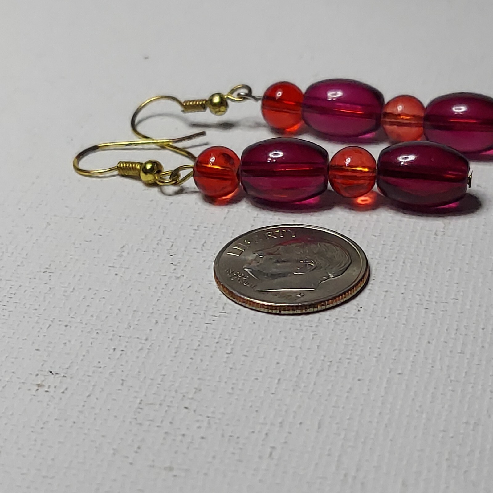 Dangle Drop beaded Earrings Hooks Red 2″