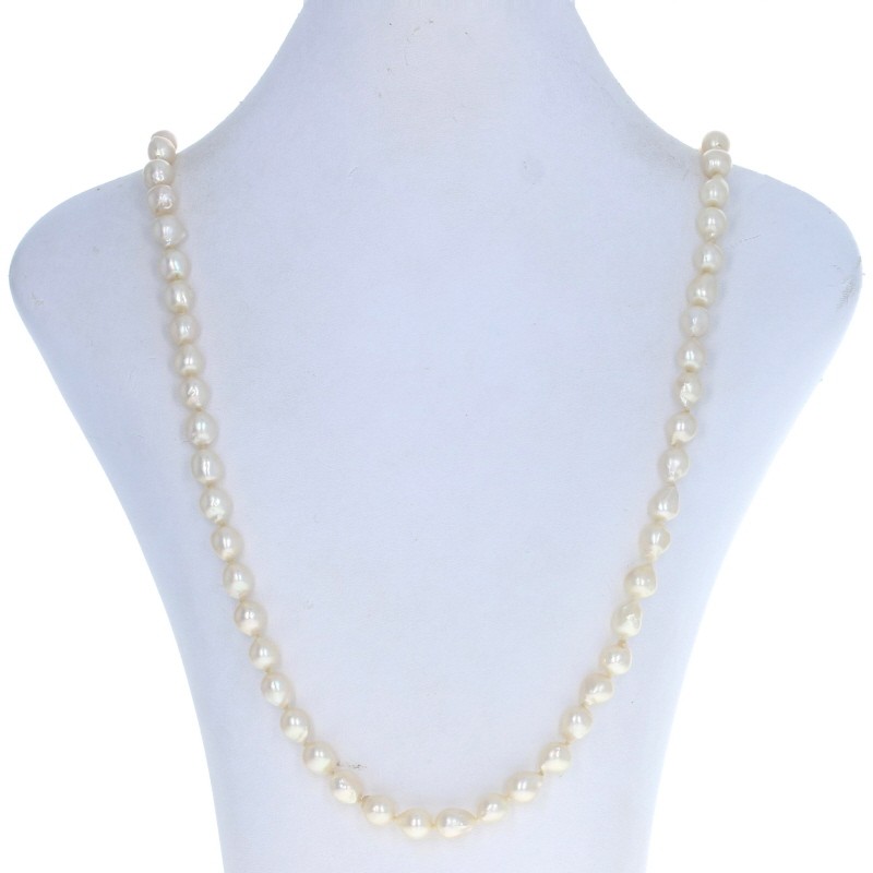 Yellow Gold Baroque Akoya Pearl Knotted Strand Necklace 21 1/2″ – 14k