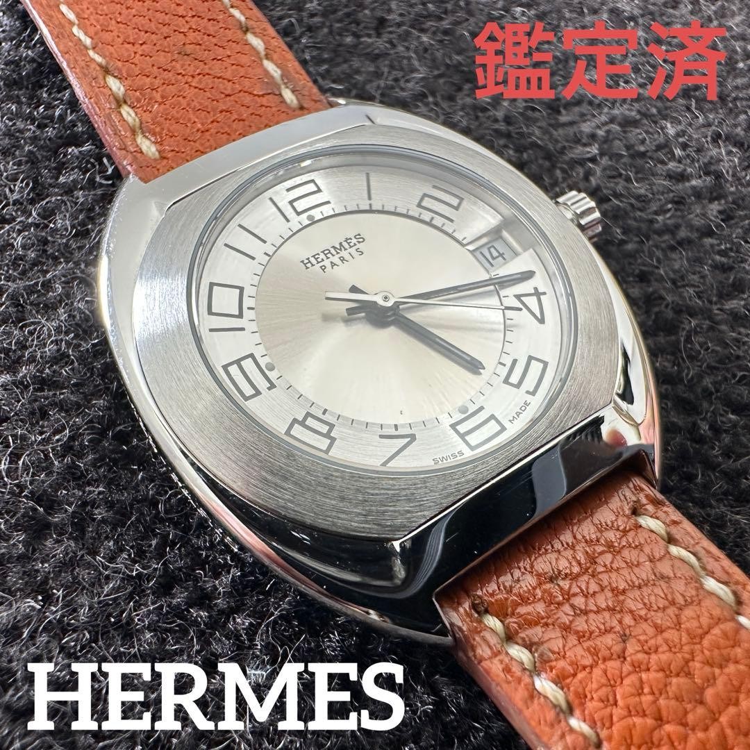 HERMES Wristwatch Espace Quartz Leather Silver Authentic From Japan