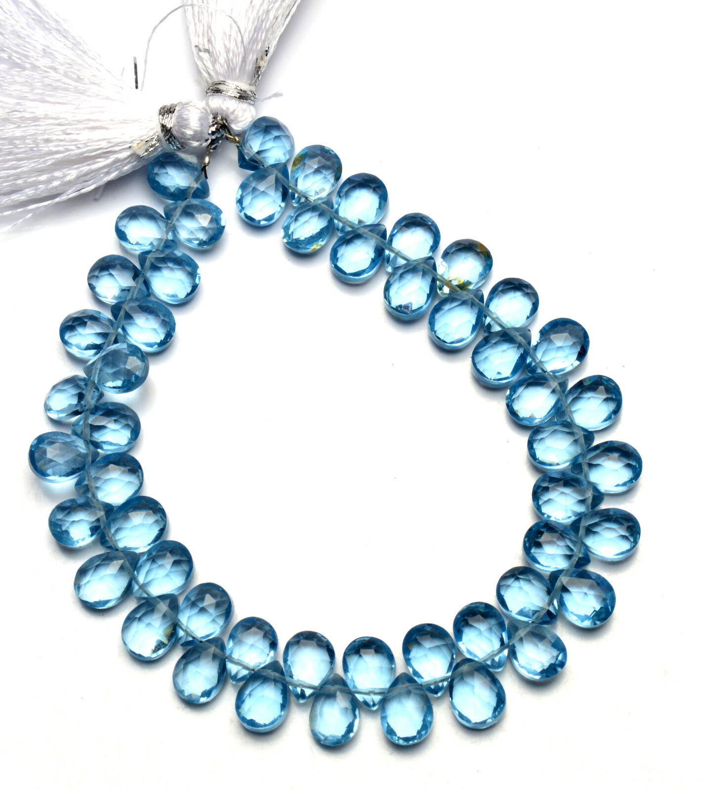Teal Aquamarine Color Quartz 7x5mm Approx. Size Faceted Pear Briolette Beads 7″
