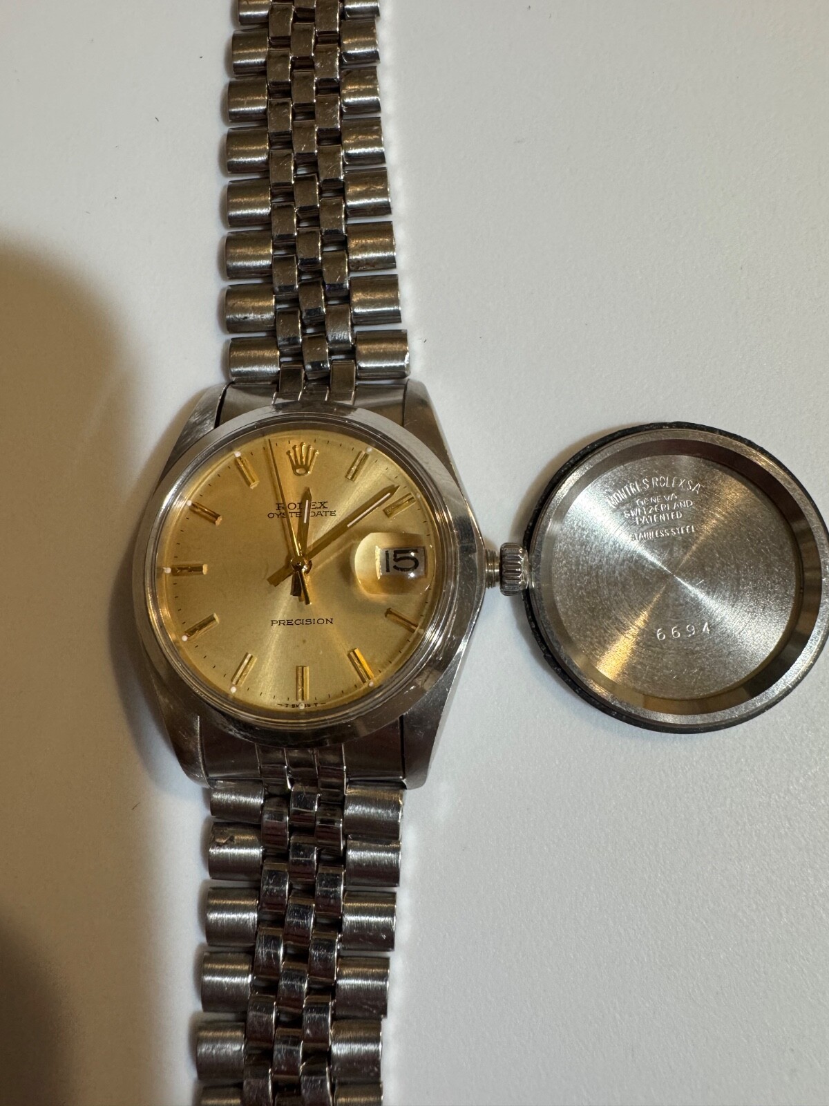 Rolex Oysterdate Precision Gold color Dial, Case STAINLESS . RUNS