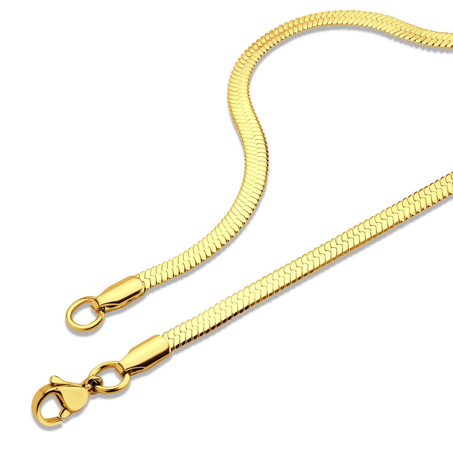 Gold Plated Stainless Steel 3mm Flat Herringbone Snake Chain Necklace PE44