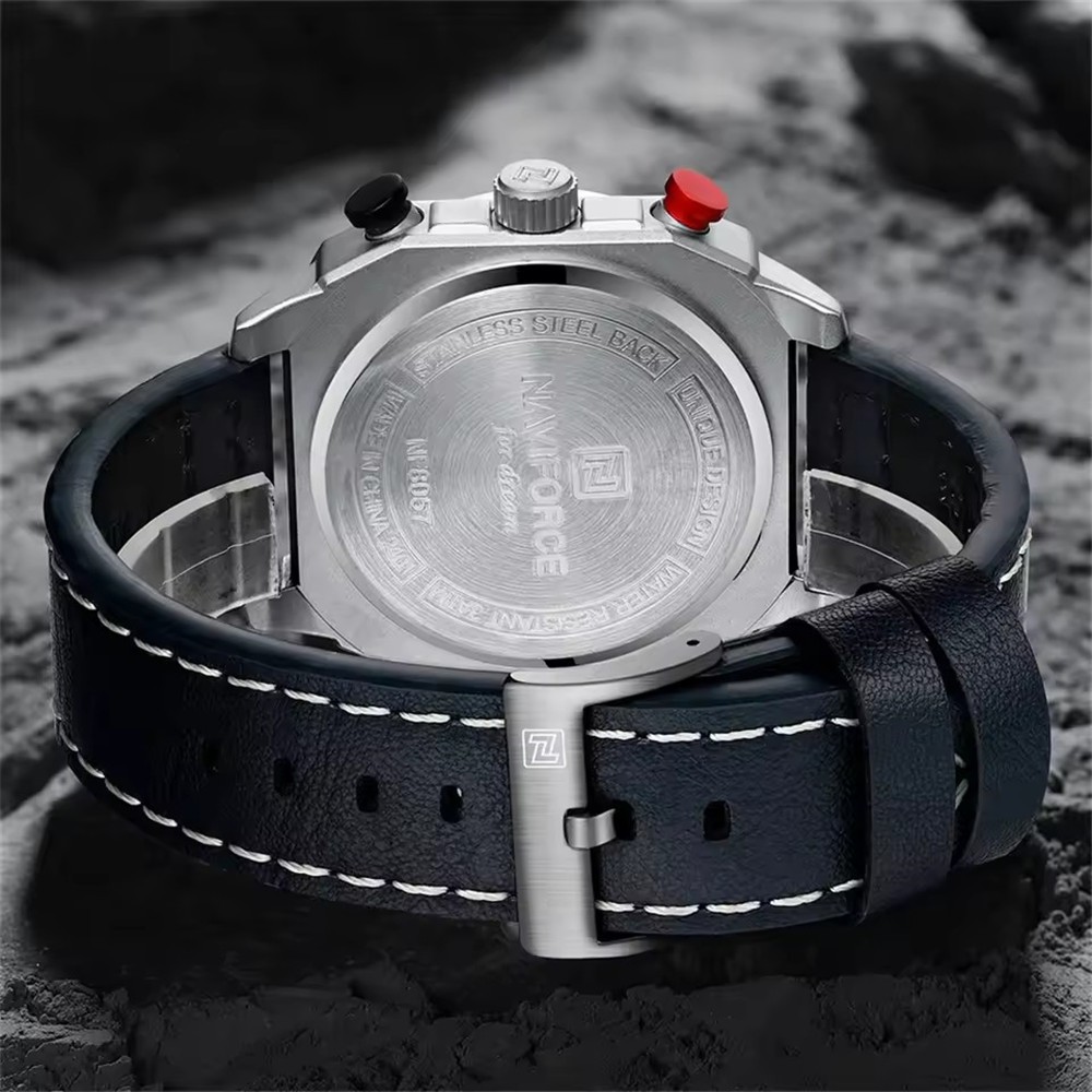 NAVIFORCE Men Watches Military Chronograph Square Watch Leather Date Wristwatch