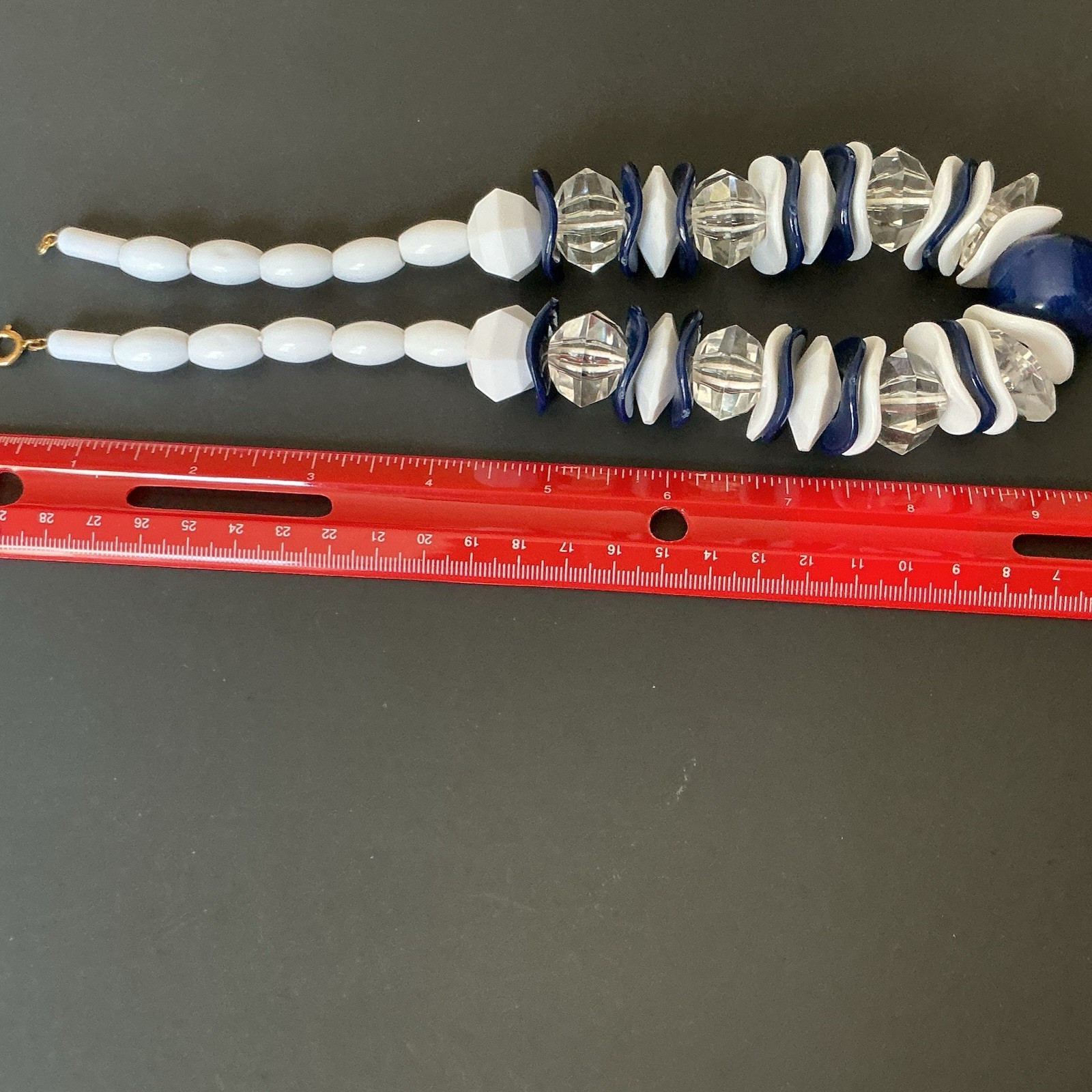 VTG Rare Necklace Statement Chunky White Blue Clear Lucid Bead 19″ Czech Rep New