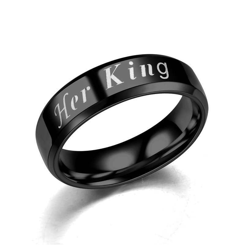 8PCS Silver Black Stainess Steel His Queen Her King Couple Rings Set 6mm Width