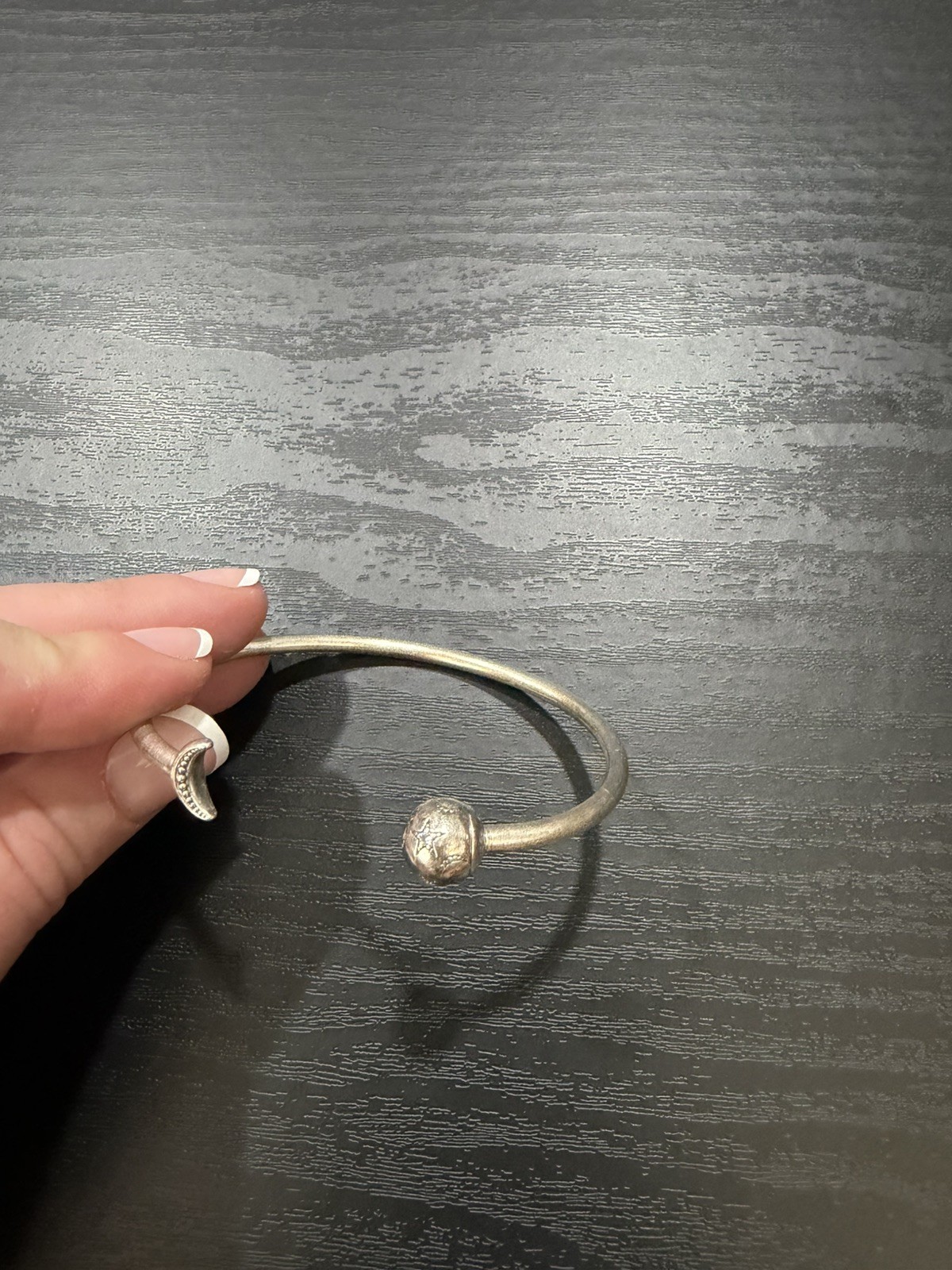 Pandora Sterling Silver Open Cuff Bangle Bracelet Moon & Stars- 6 3/4