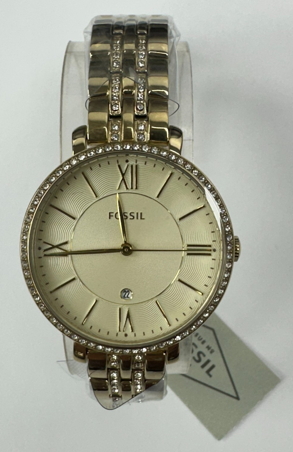 Fossil ES3547 Jacqueline Gold Tone Crystallized Ladies Quartz Watch WARRANTY