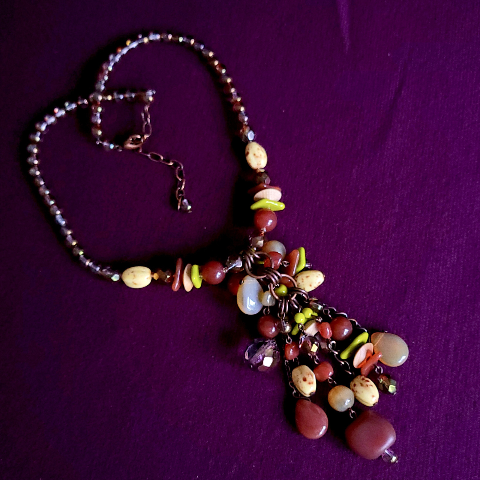 Necklace 16″ Brown Tone Glass Czech Vintage Beads Women’s Jewelry Art Deco Style