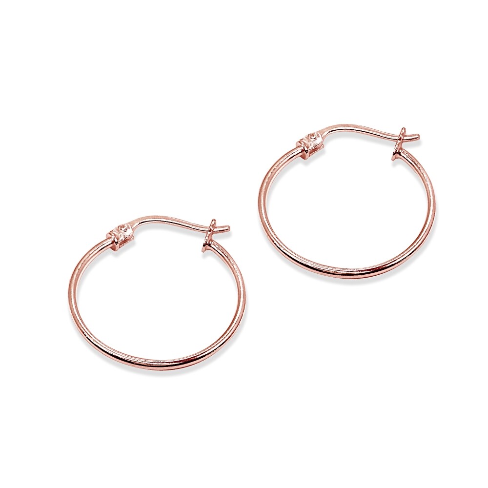 Rose Gold Flash Silver Sm 20mm Polished Round Lightweight Unisex Hoop Earrings