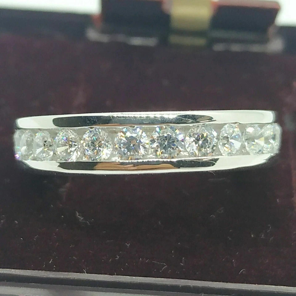 Men’s 2.50 Ct Round Moissanite Anniversary Wedding Band Real 925 Sterling Silver