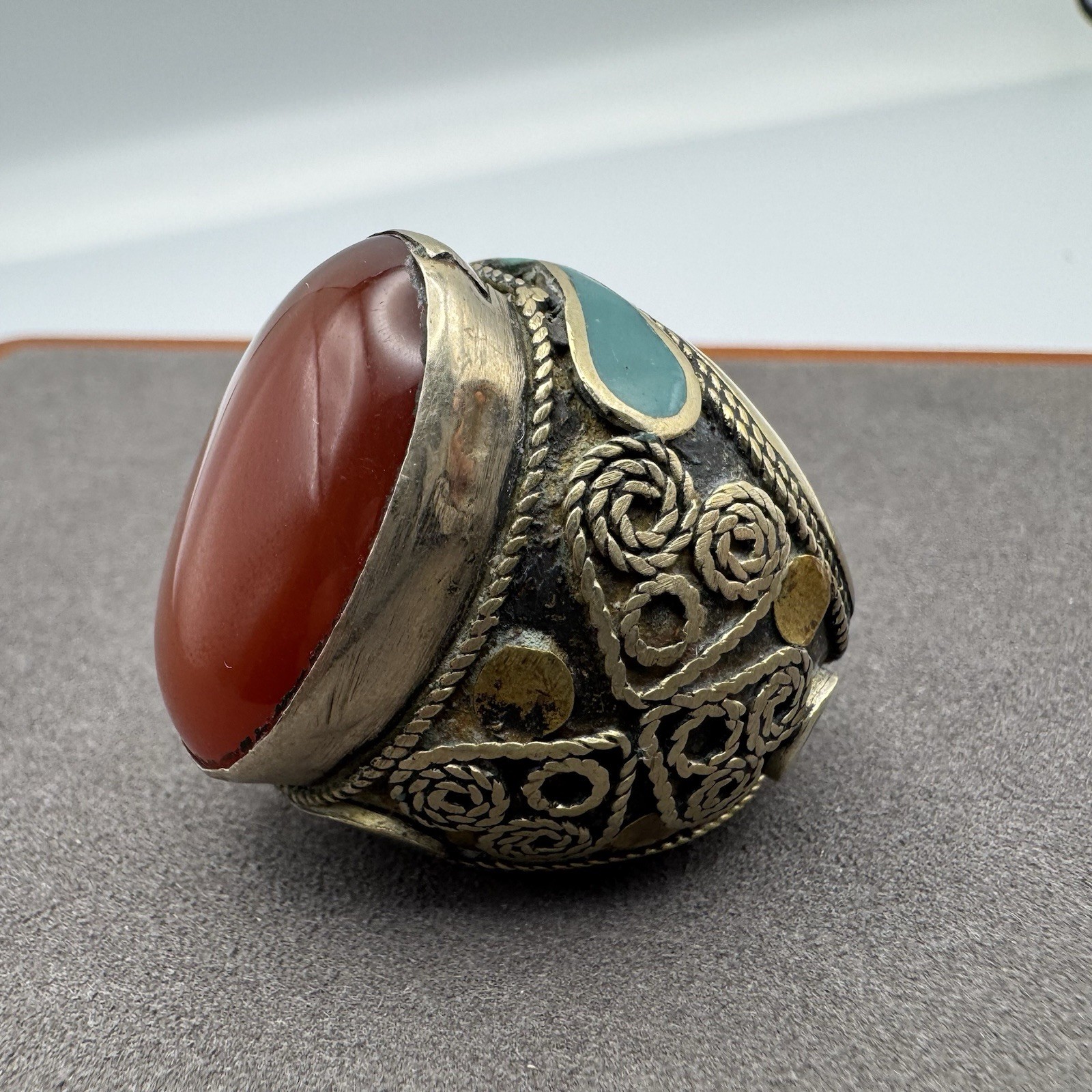 Vintage Tibetan Nepalese Ethnic Tribal Filigree Statement Ring Size 7