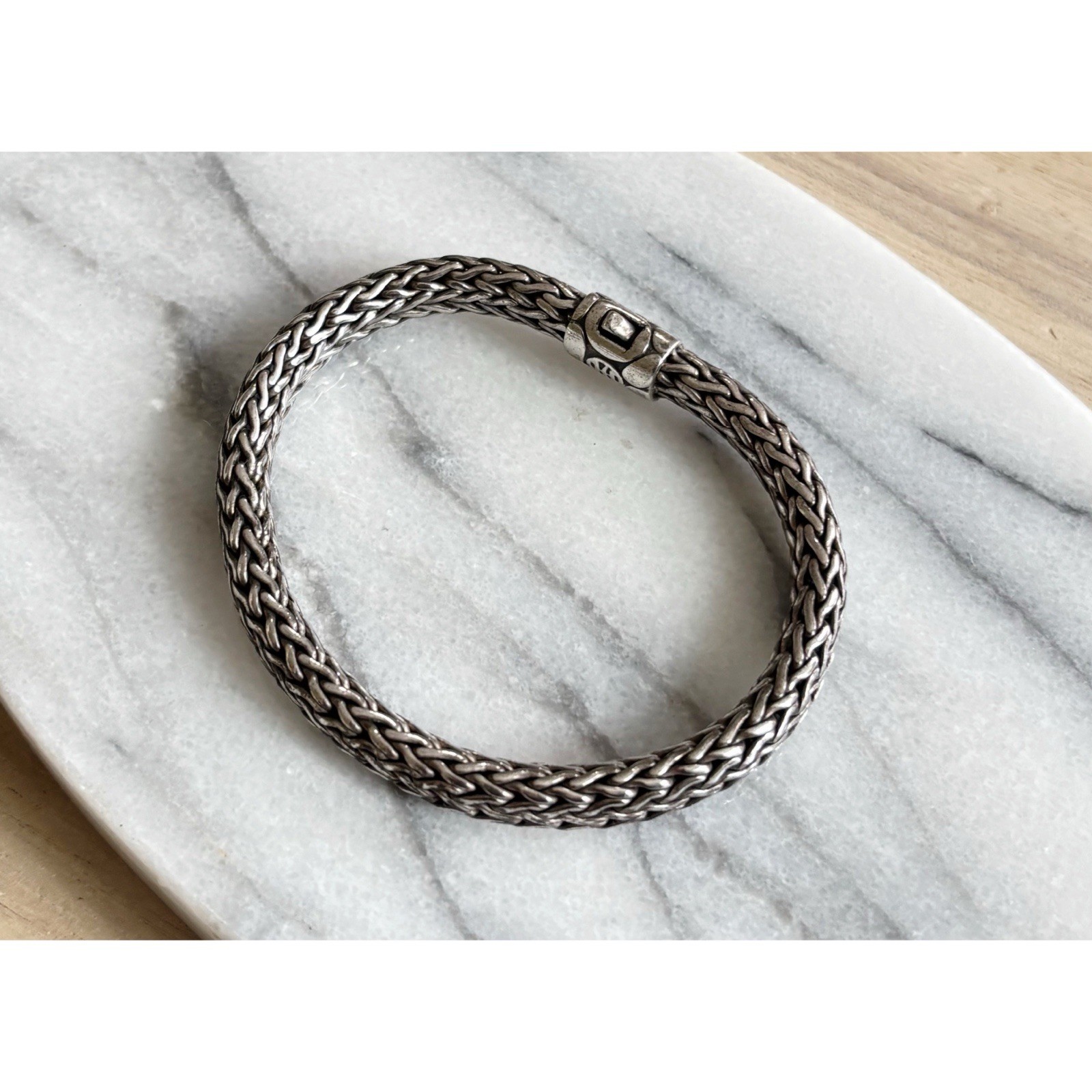 John Hardy Kali Pebble Sterling Silver Weave Chain Push Lock Bracelet 7.75”