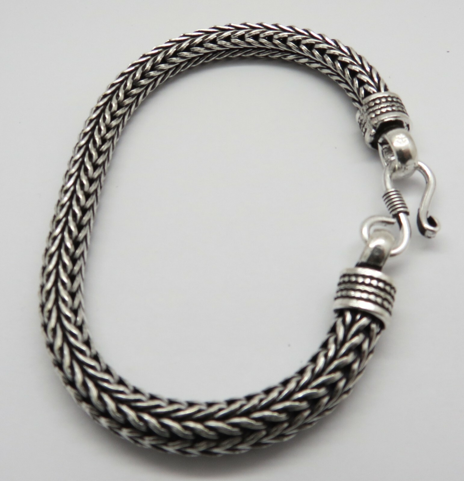 1 Piece Silver Bracelets Bali Silver Chain Bracelet 8 Inch Long 7.5mm Round