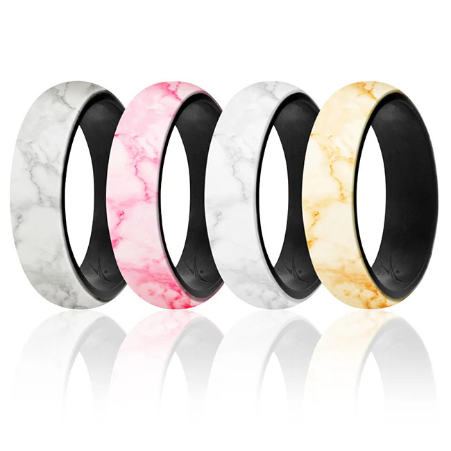 Silicone Wedding 2Layer Ring Set – Bordo-Marble by ROQ for Women – 4 x 10 mm …