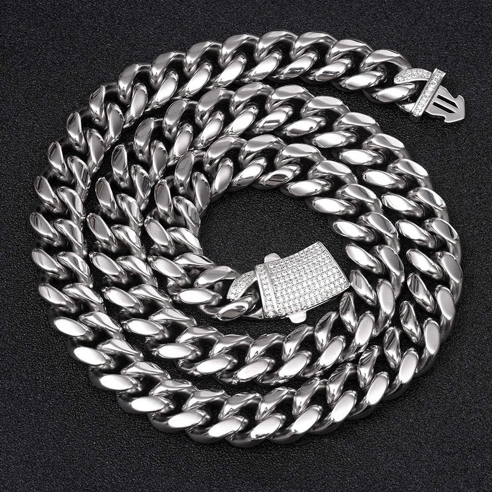 8/10/12/14mm Women Men’s Stainless Steel Cuban Link Chain Necklace Bling Lock