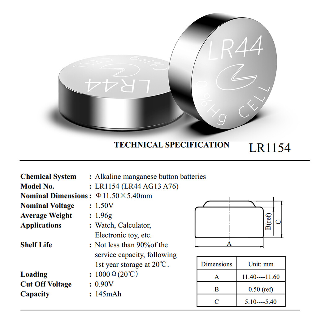 100 Pcs PKCELL LR44 AG13 357 L1154 A76 Button Cell Batteries for Toys ,Watches