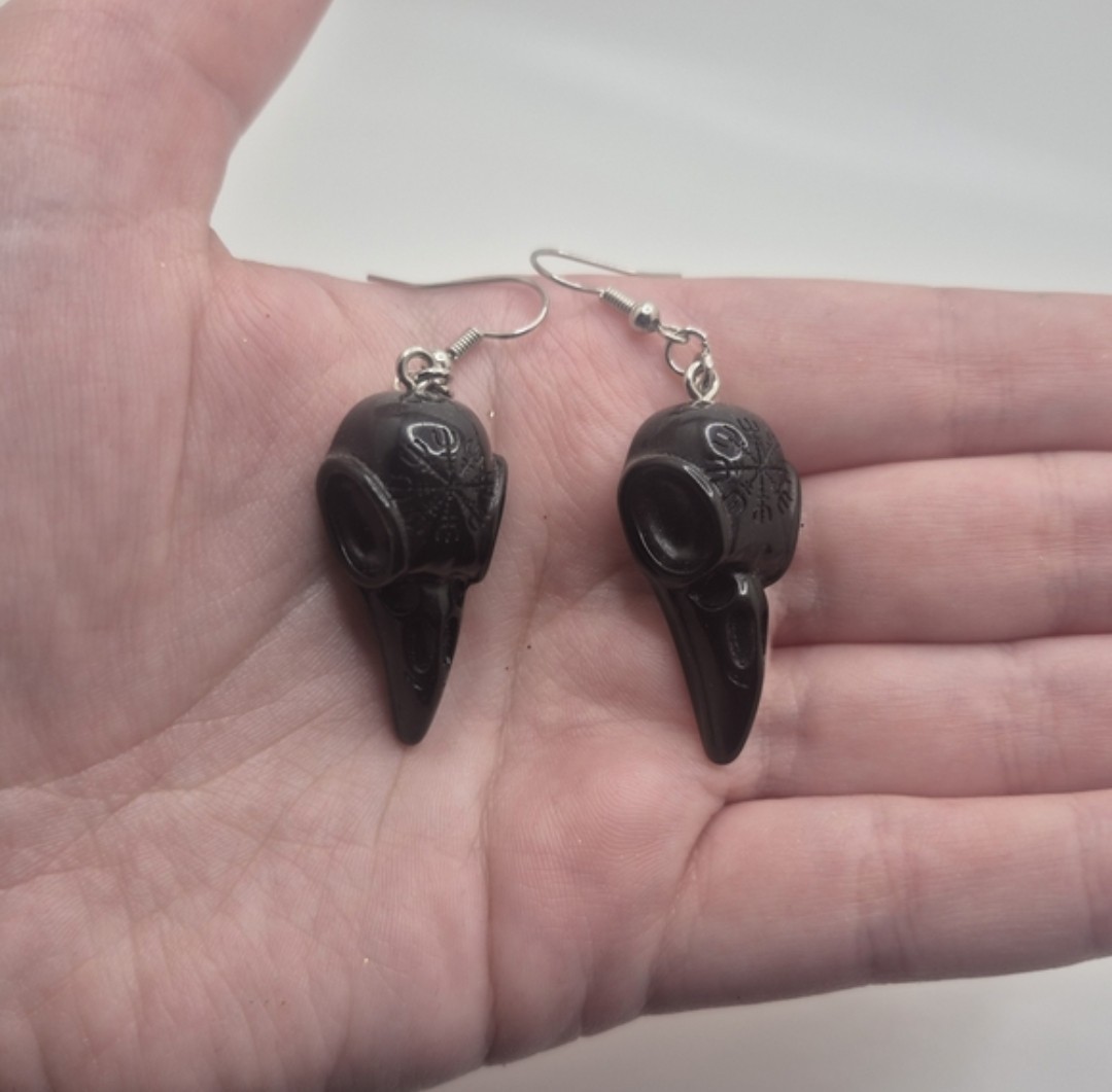 Black & Beige Bird Slull Earrings (2 Pairs)