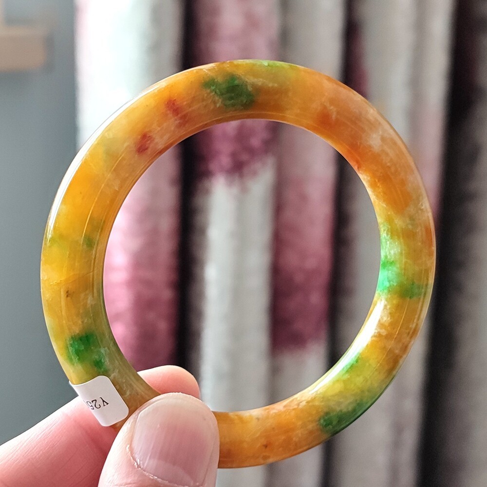 Certified Grade A Yellow Green 57mm Natural Burma Jade jadeite Bangle Bracelet