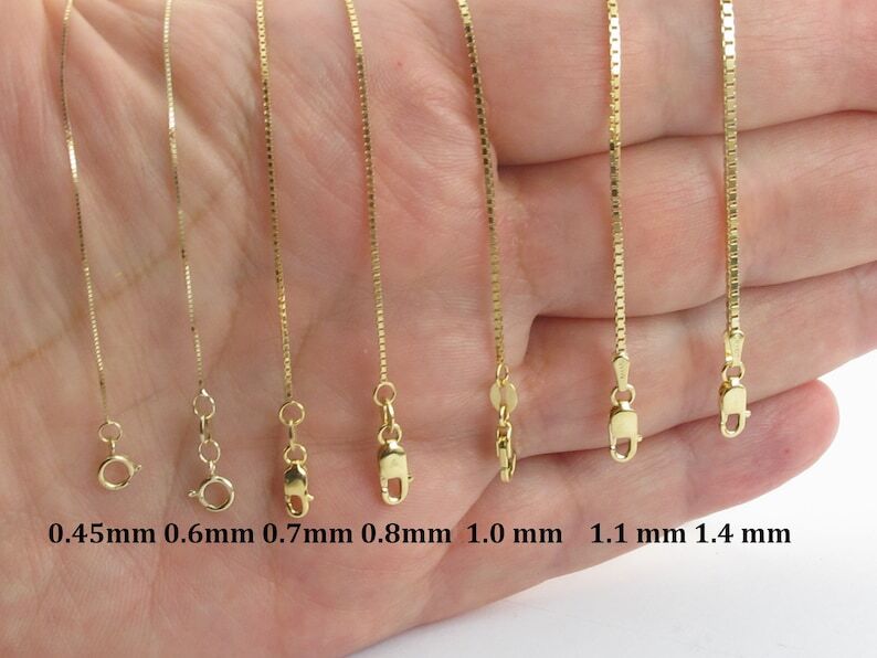 14K Solid Yellow Gold Box Necklace Real Gold Chain All Lengths & sizes