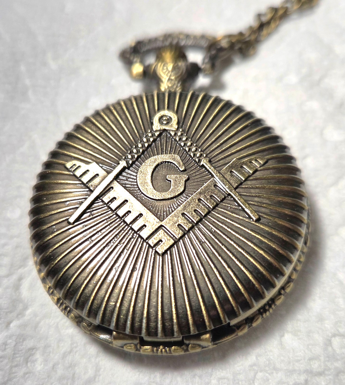 MASONS POCKET WATCH BRONZE QUARTZ ANALOG 80cm CHAIN 4.5cm/1.77inches