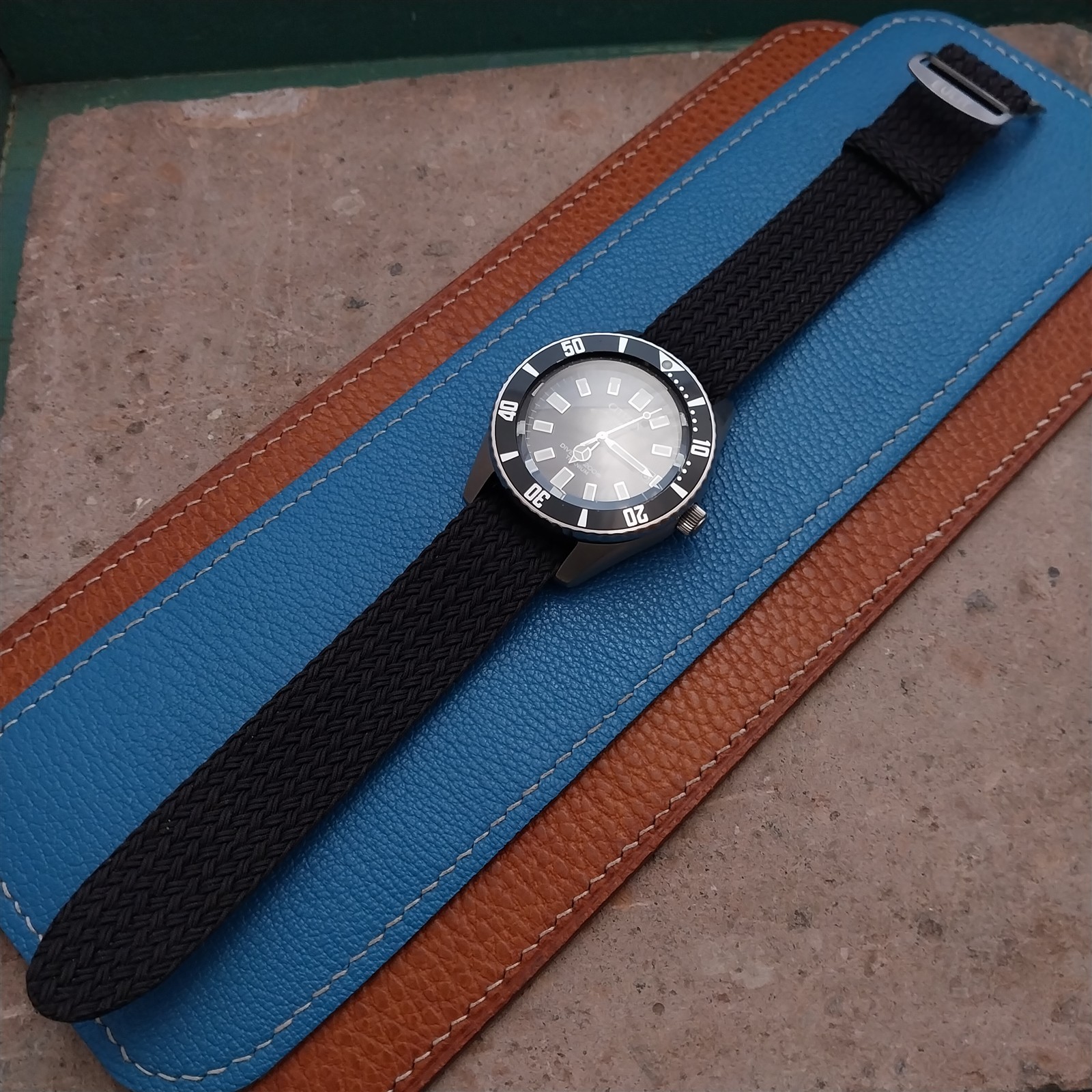 20mm Eulit Atlantic Brown Braided Perlon Single Pass Field Watch Strap
