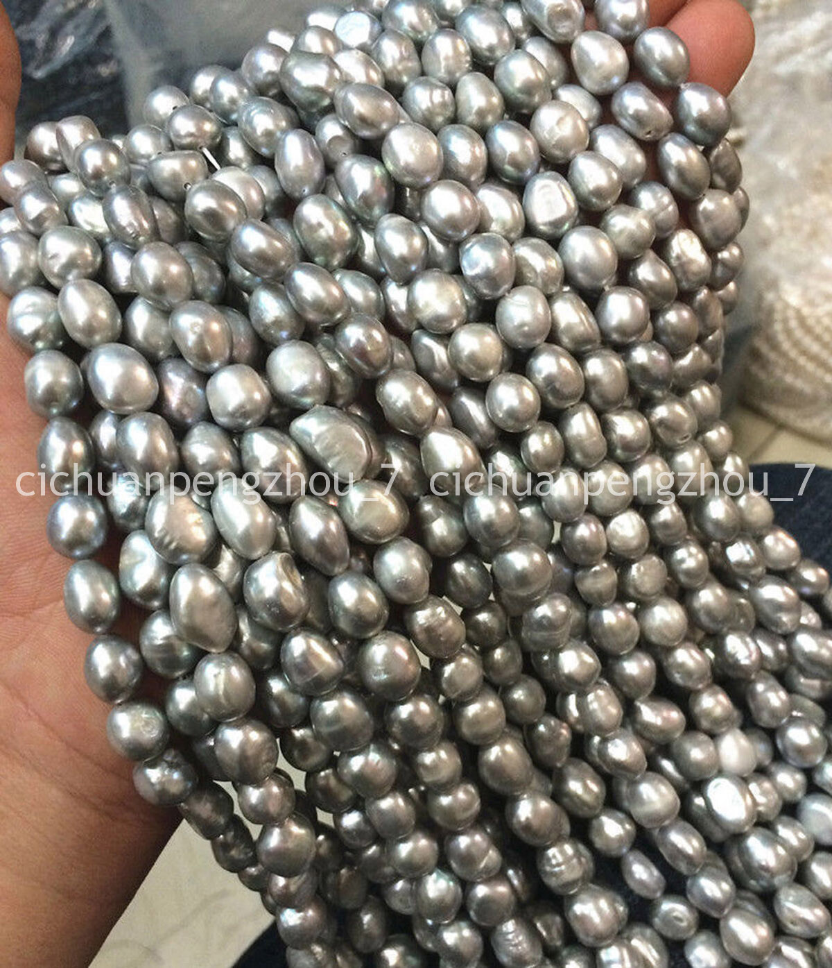6-7/7-8/8-9/9-10mm Silver Gray Freshwater Baroque Pearl Loose Beads 15” Strand