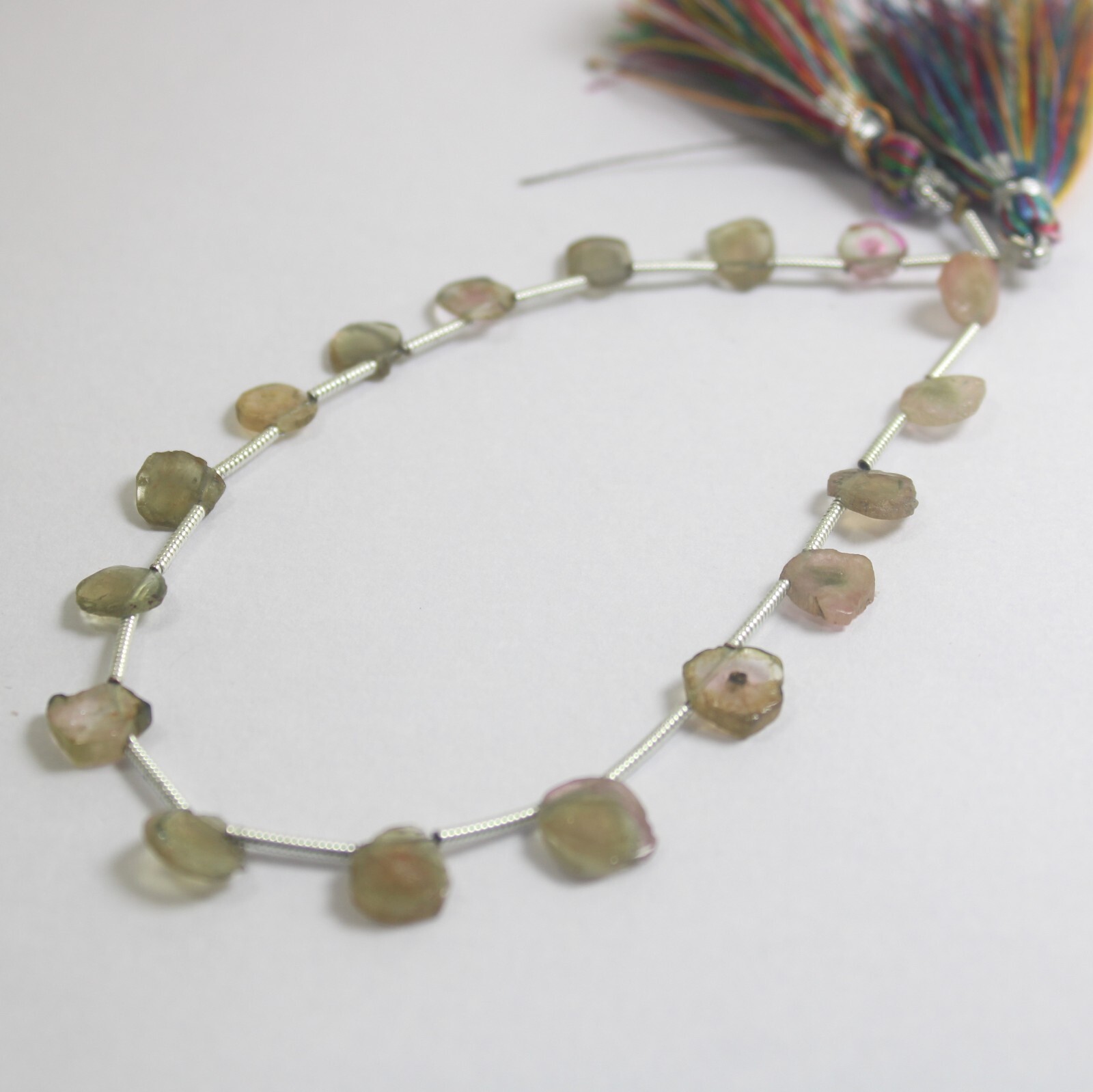 15 Carat Natural Amazing Bi Color Tourmaline Smooth Slice 8 Inch Beads
