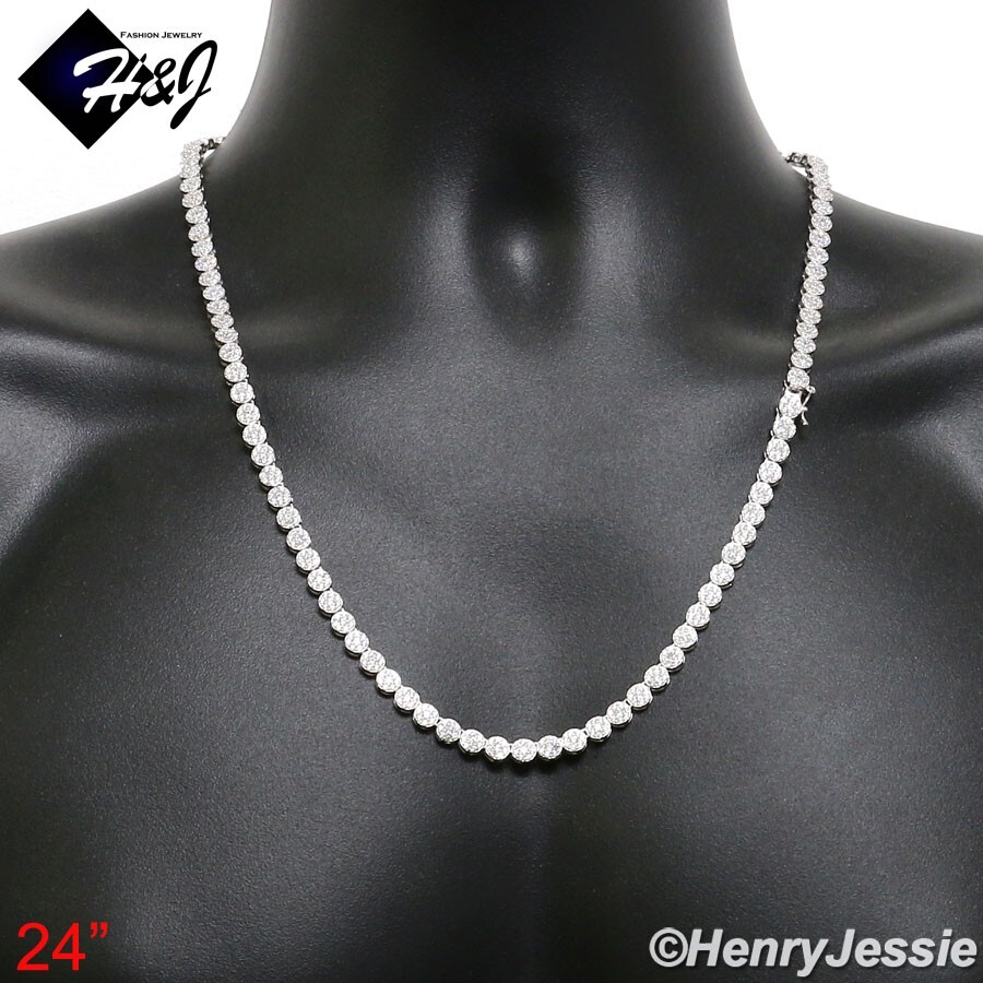 SOLID 925 STERLING SILVER 24″X5MM ICY BLING CZ 1 ROW FLOWER CLUSTER NECKLACE*N15