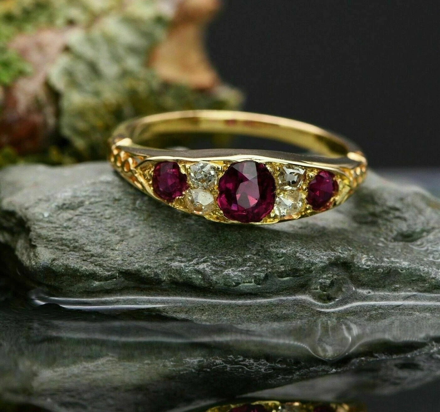 2.30Ct Lab Created Ruby & Diamond Antique Wedding Ring 14K Yellow Gold Finish