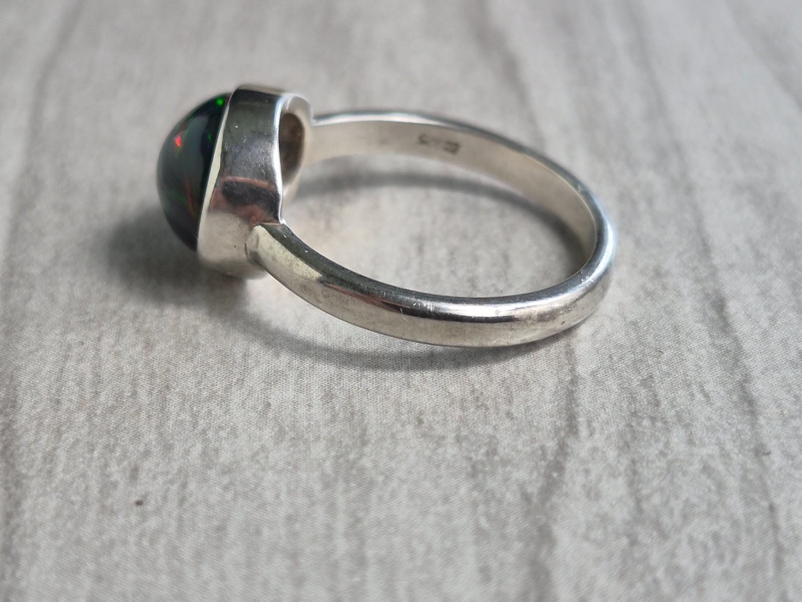 Ethiopian Black Opal in bezel setting 925 silver ring size7