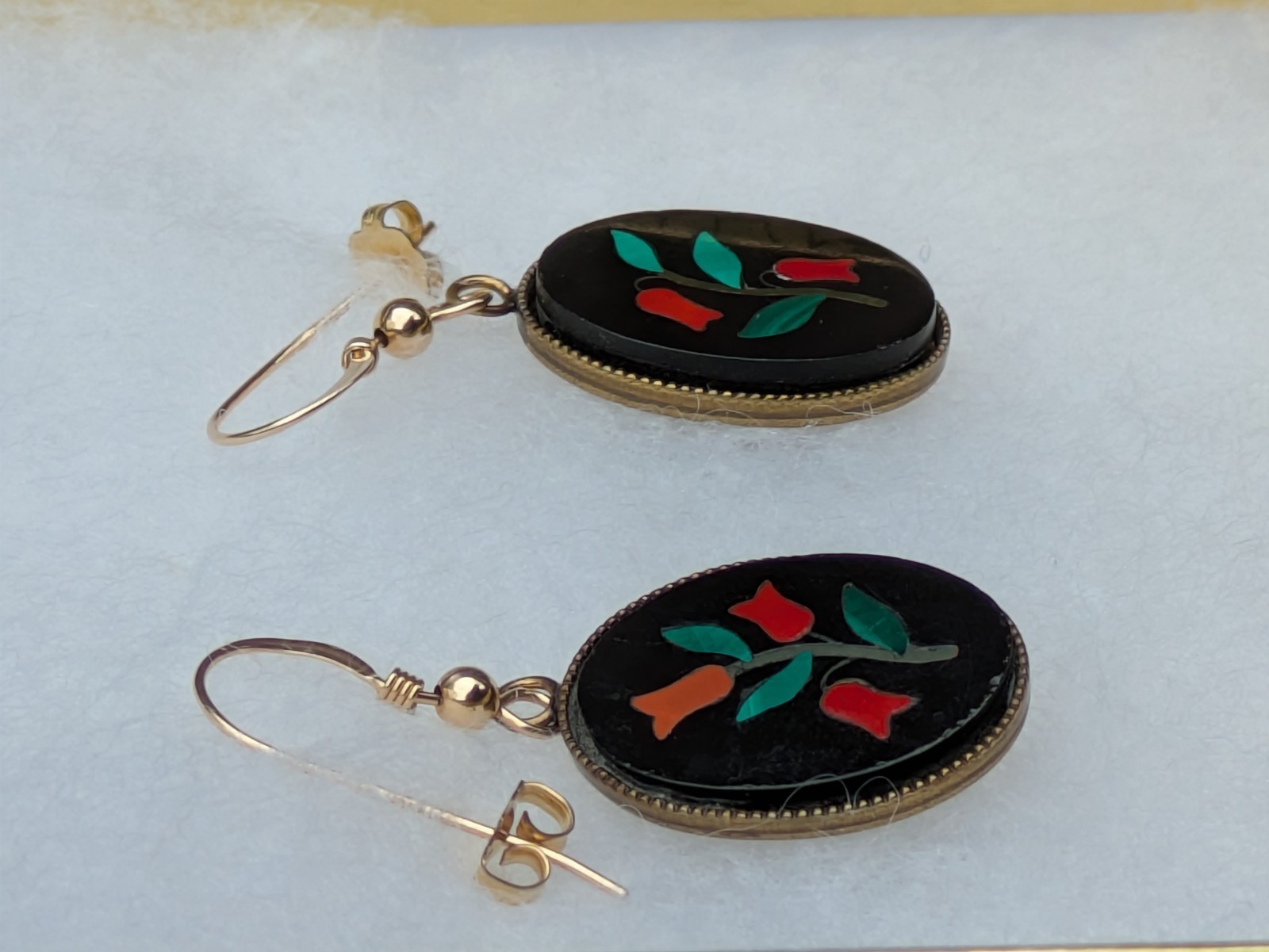 Pietra Dura Pierced Earrings – Made w/ Antique Italian Plaques, 14k GF Hooks C15