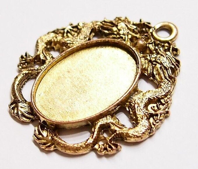 4 of 40x30mm Antique Gold Art Deco Victorian Vintage Dragon Pendant Settings