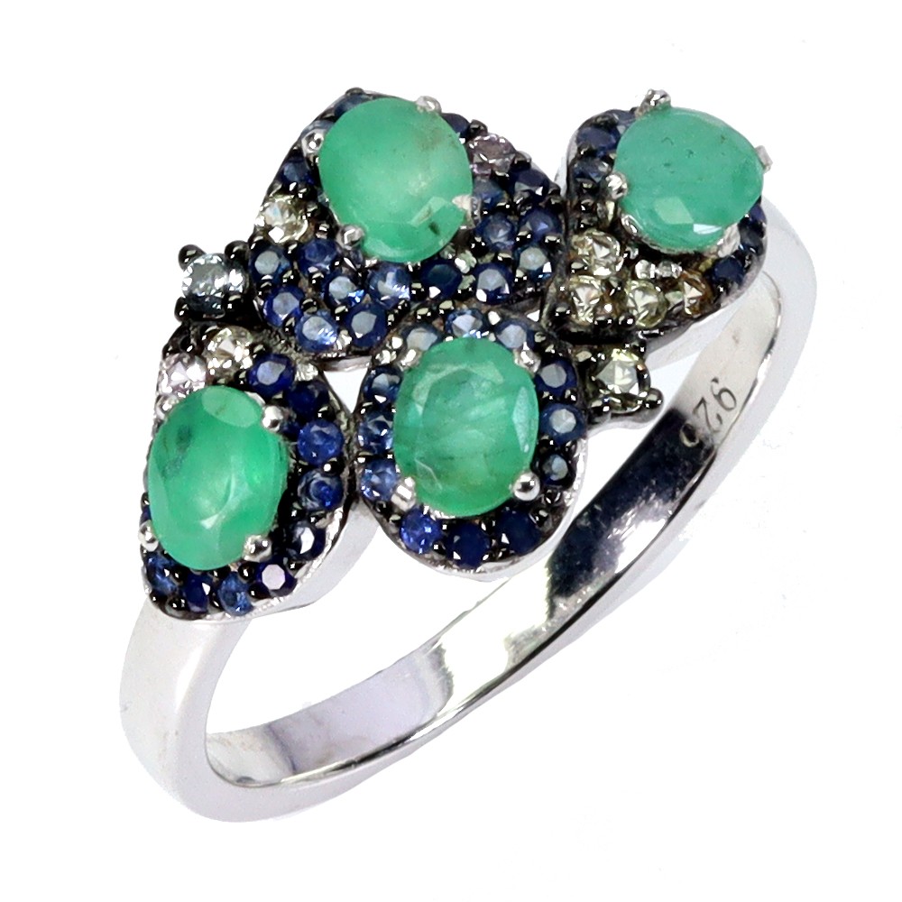 925 Sterling Silver Ring Oval Emerald 4x3mm Sapphire Gemstone Jewelry Size 7