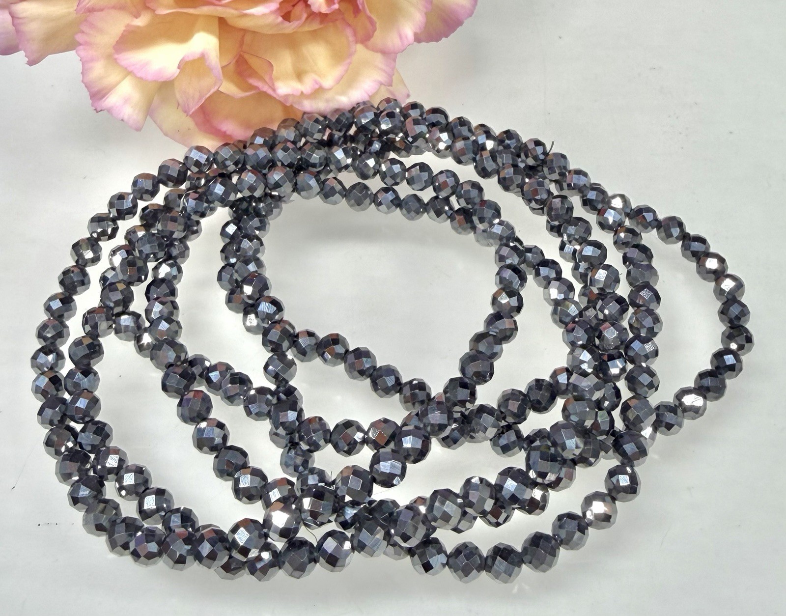 Wholesale 6 Pcs Natural Terahertz 4mm Faceted 7.5” Healing Stretch Bracelet