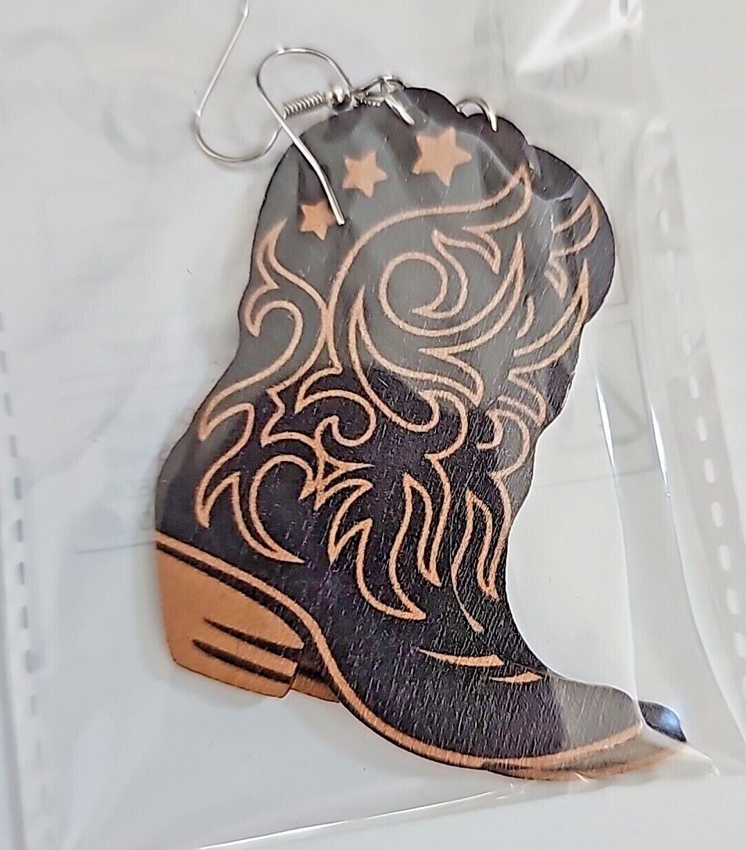 Boots Wooden 2.25″x2″ Dangle Hook Earrings Cowgirl Western Rodeo 5 Shades NEW