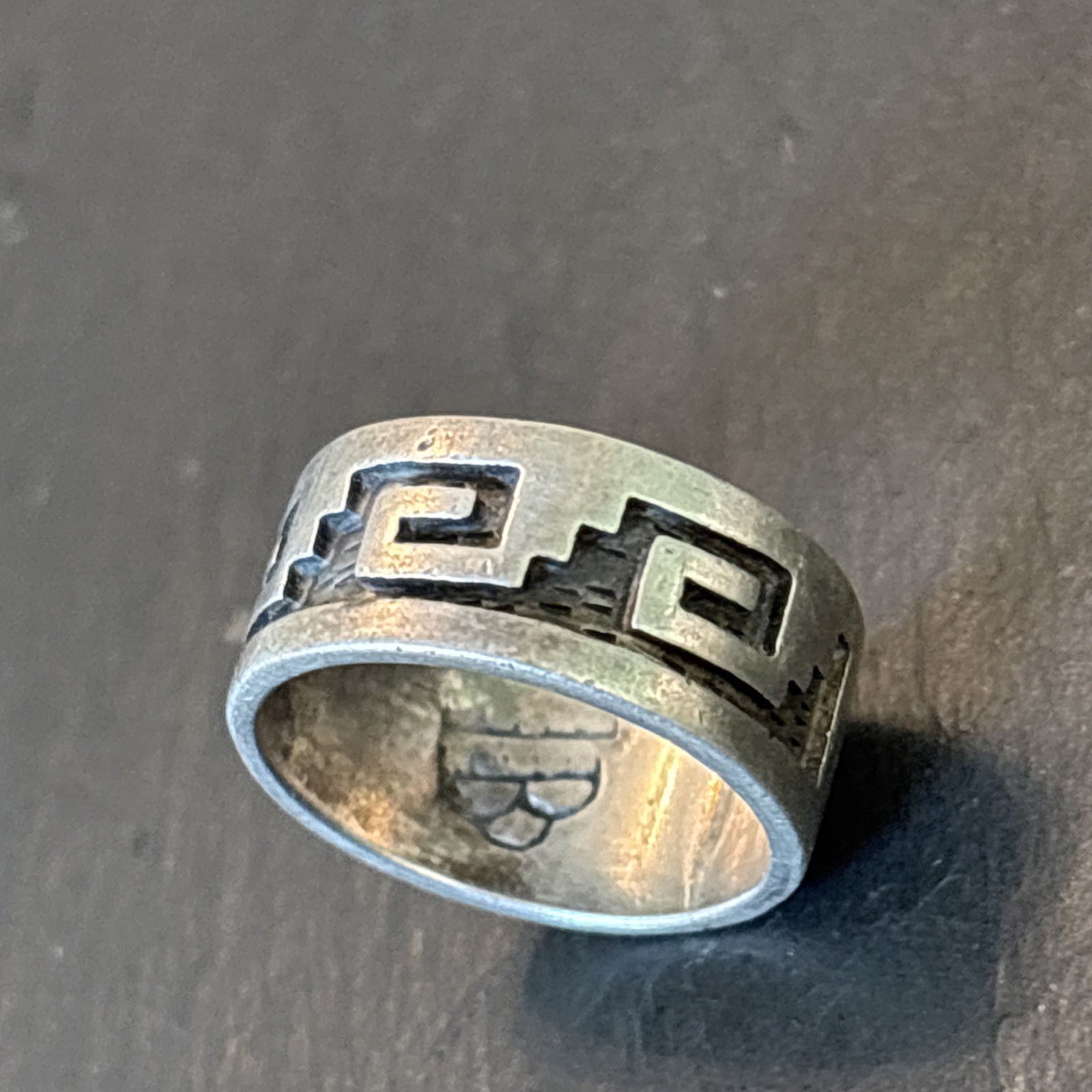 Manuel Karen Hoyungwa Hopi Sterling Silver Vintage 9mm Wide Band Ring Size 8