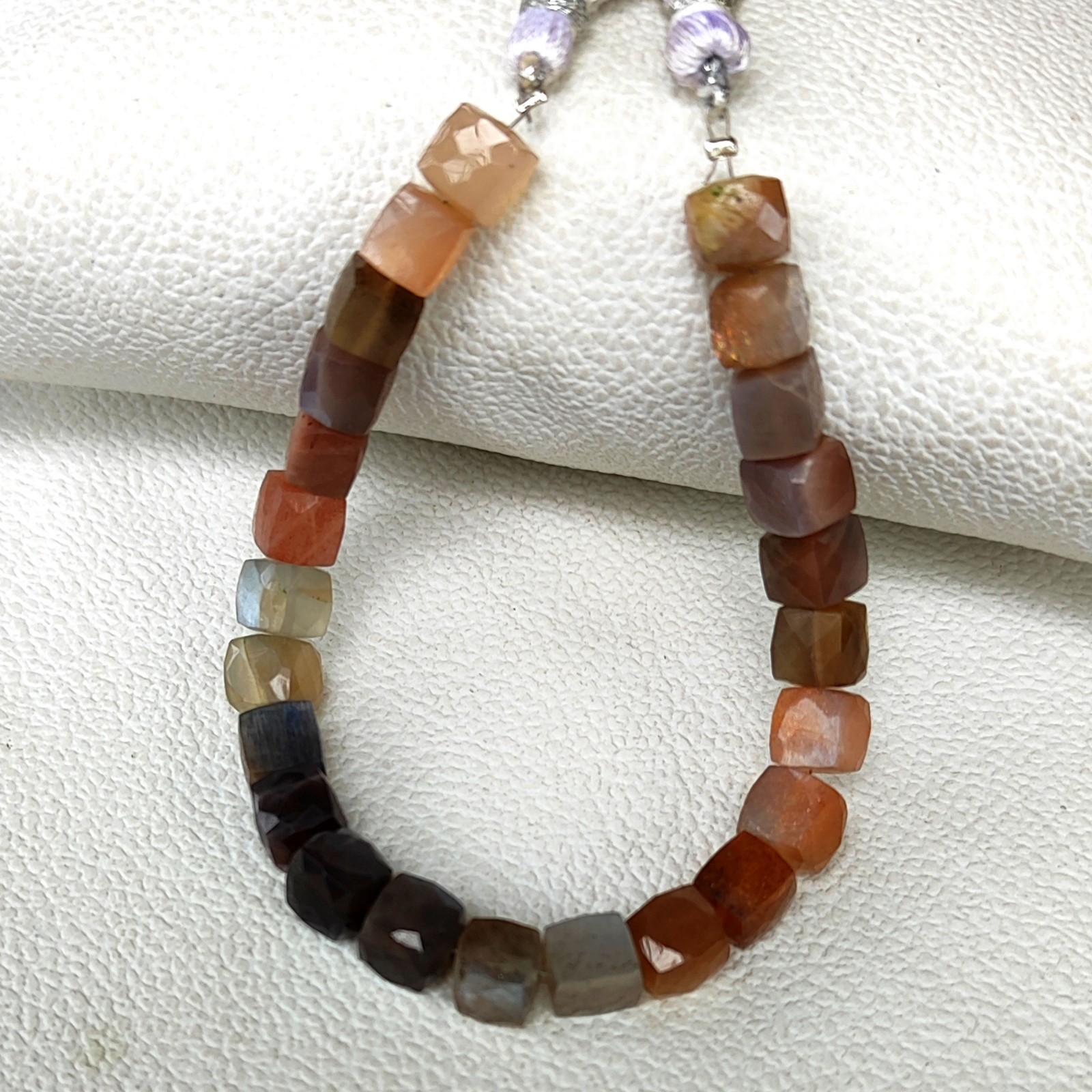 Multicolor Moonstone 7.5mm Faceted Cube Bead 7 Inch Strand Natural India Gems