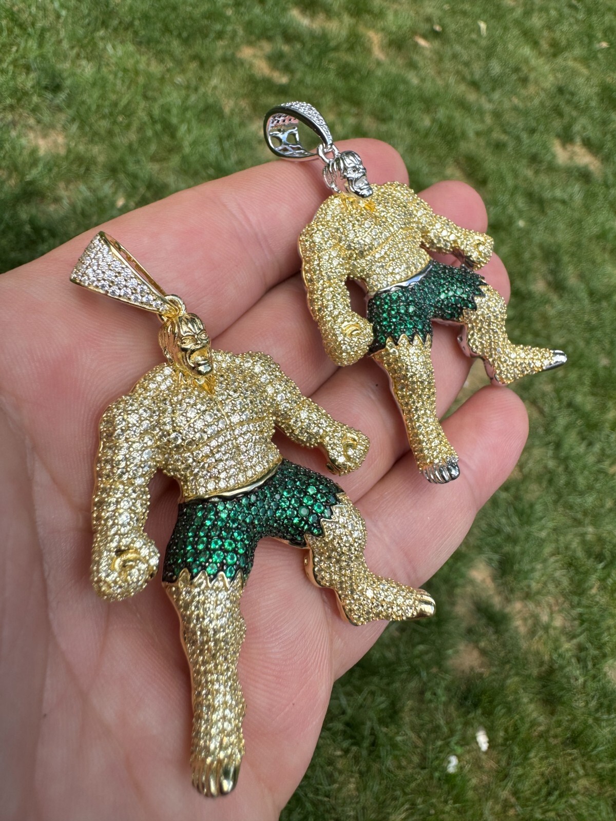 Real 925 Silver/14k Gold Plated LARGE Iced Hulk Superhero Pendant Necklace
