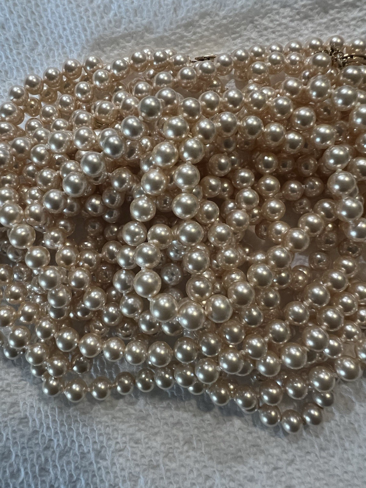 VINTAGE MAJORCA PEARL NECKLACE 14K G.F. CLASP 30 IN. 5MM PEARLS FROM SPAIN NOS.